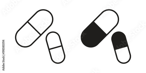 Pill icon design, logo, app, template set. Black icons