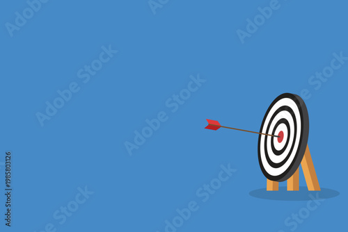 Arrow hitting target center – business goal success accuracy strategy concept vector illustration