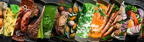 Foto Background of food, drinks and dishes of European cuisine