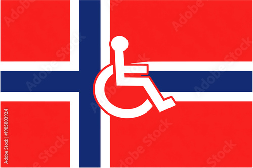 Wheelchair accessibility symbol on Norway flag background, disabled access Norway