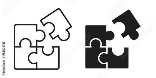 Puzzle piece icon design, logo, app, template set. Black icons