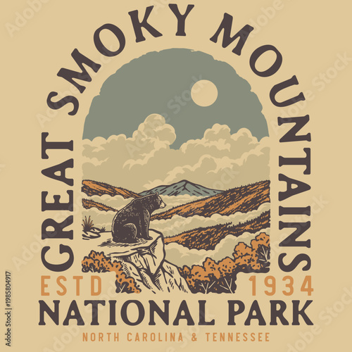 Vintage illustrations hand draw style, Great Smoky Mountains National Park for merchandise and badge design	
