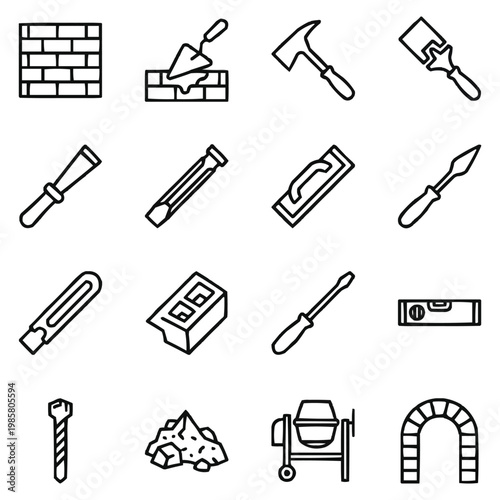 Professional Masonry, Tiling, and Bricklaying Equipment Icons