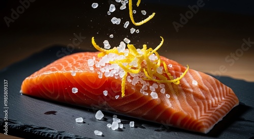 Fresh Salmon Fillet Seasoned with Sea Salt and Lemon Zest.