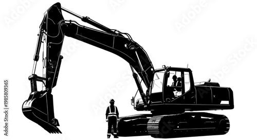 Yellow excavator machine digging earth at construction site isolated on white background