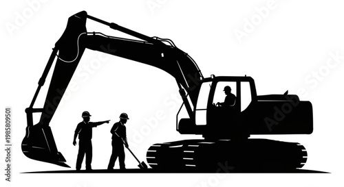 Yellow excavator machine working on a construction site digging earth and isolated on a white background
