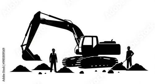 Yellow excavator digger machine working on a construction site isolated on a white background
