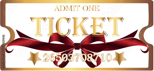 coupon template for discounts and promotions in VIP style in white color and with gold gradient and bright red bow, for thematic printing, social media or web design