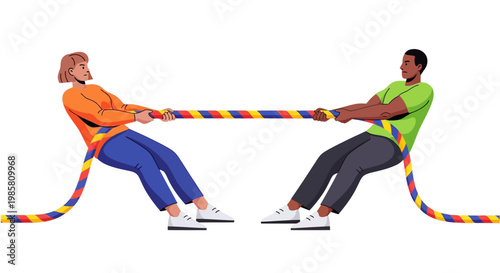 Two people engaged in a tug of war competition.