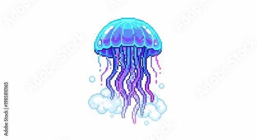 Vibrant Bioluminescent Jellyfish Floating in Deep Ocean Waters.