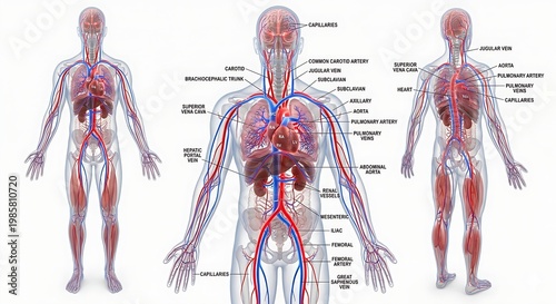 Human Circulatory System Anatomy Showing Arteries and Veins Full Body View