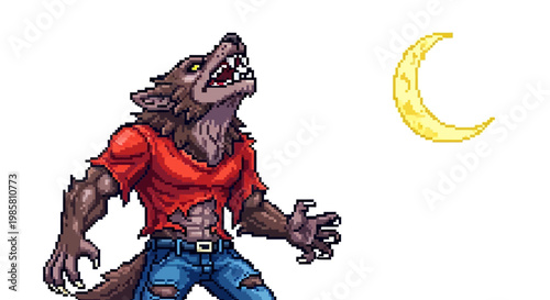 Werewolf howling at the crescent moon illustration.