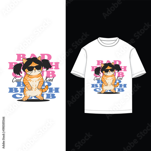 Sassy Ginger Cat with Sunglasses and Pigtails - Funny Bad Bitch Club Vector Design