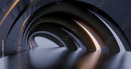 Futuristic architecture background glowing arched interior 3d render