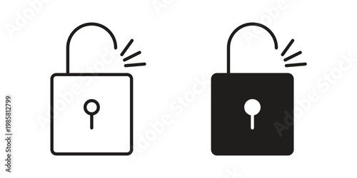 Unlock icon design, logo, app, template set. Black icons