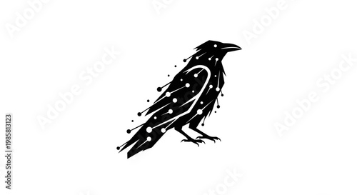 Black bird with white spots standing alone.