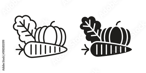 Vegetable icon design, logo, app, template set. Black icons