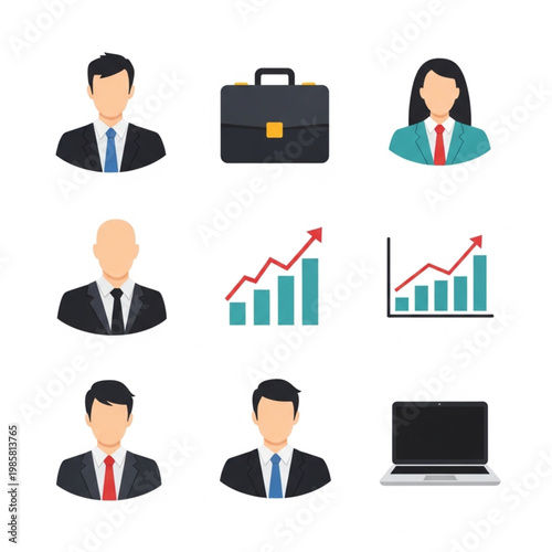 Business professionals with briefcase and laptop show growth graphs