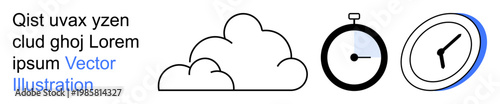 Time management, weather forecasting, productivity tools, scheduling, deadline tracking, organization. A cloud, a stopwatch and a clock are . Time management and weather forecasting concept
