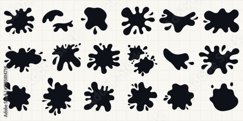 Stain water spill with shape splash liquid and paint drop cartoon. Oil bubble black with abstract puddle vector and blood smudge fuel. Fluid soft stain with ink illustration shape and isolated.