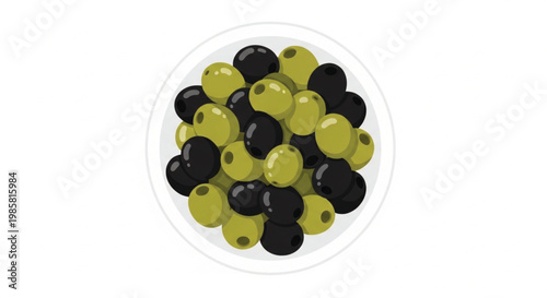 Black and green olives, olive mix, vector food icons, kitchen ingredients, culinary elements
