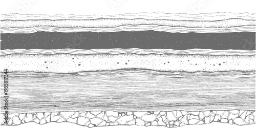 Hand drawn geological cross section of underground soil layers vector illustration