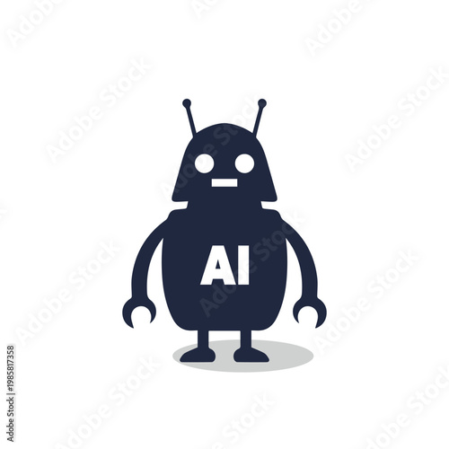 AI robot vector icon in flat style, artificial intelligence bot character isolated on white background