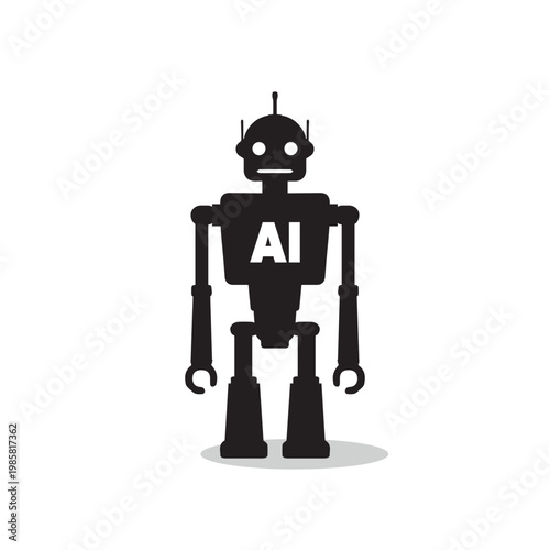 High AI robot vector icon in flat style standing artificial intelligence bot character silhouette isolated on white background