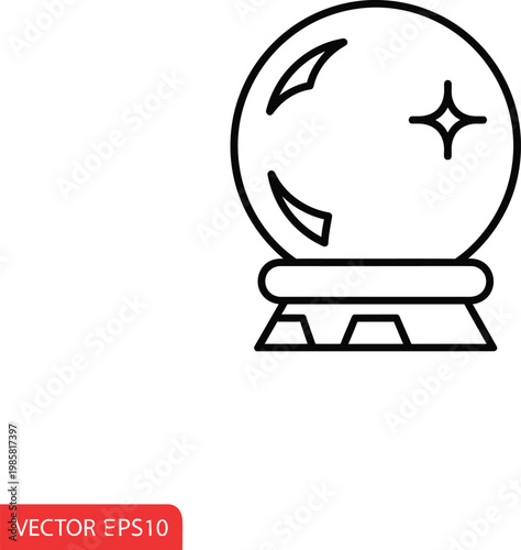 Crystal ball fortune teller icon minimalist line art graphic illustration