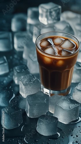 Iced Coffee on Ice Cube Texture