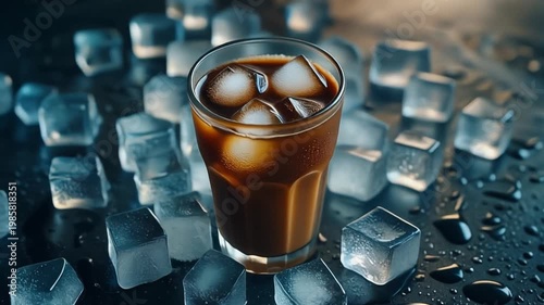 Iced Coffee on Ice Cube Texture
