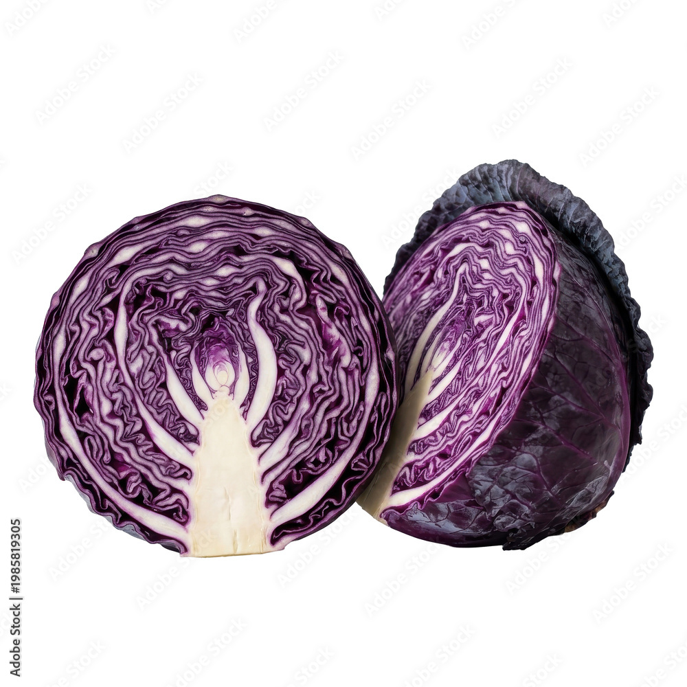 Fototapeta premium Red cabbage cut in half, close-up