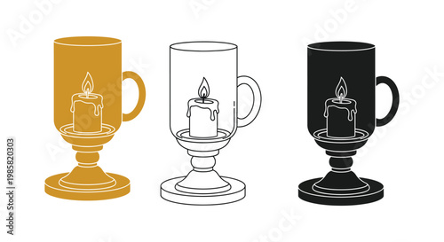 Candle holder vector illustration in gold, white, and black colors
