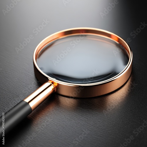 A close-up of a polished magnifying glass resting on a dark surface, perfect for illustrating concepts related to investigation, analysis, or clarity in various projects,