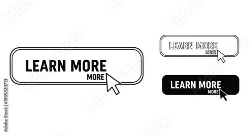 Button learn more icon set with cursor for website design