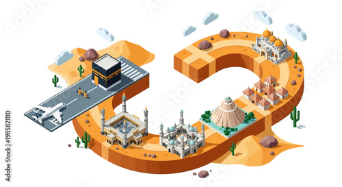 Illustrative Collection of Flat Design Icons Representing Islamic Celebration, Culture, and Tradition for Festive Occasions