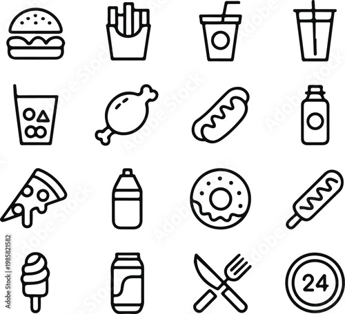 Fast Food Icons With Pizza And Ice Cream burger french fries