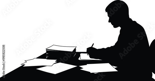 Business paperwork and office desk work silhouette