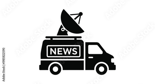 A black silhouette of a news van with a satellite dish on top
