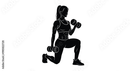 Silhouette of a woman performing a lunge with dumbbells