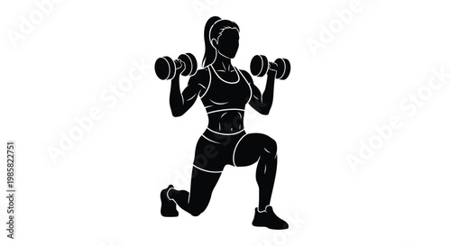 Silhouette of a woman performing a dumbbell lunge exercise