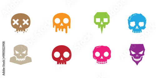 Colorful Skull Icon Collection Modern Vector Designs for Halloween and Edgy Branding