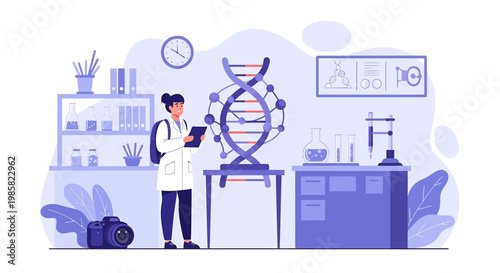 DNA Model Illustration in a Scientific Research Laboratory.