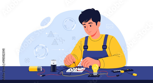 Electronics enthusiast assembling circuit board with components and tools.