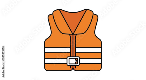 A simple colorful illustration of an orange life vest with white stripes