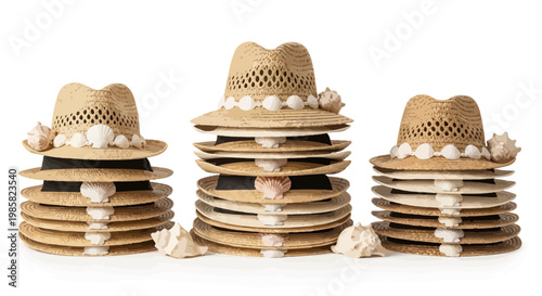 Straw hats, woven hats, beige hats, hat stacks, fashion accessories, summer hats