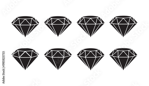 Eight Black Diamond Gems with Facets in a Grid Arrangement
