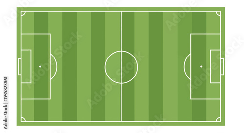 Aerial view of a green soccer field with white markings