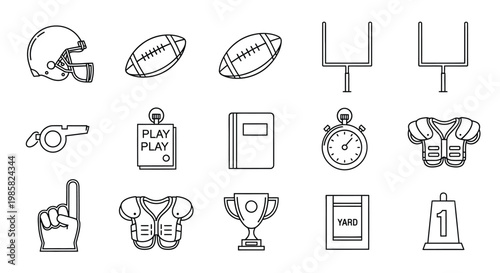 American football icons set helmets balls goalposts and more