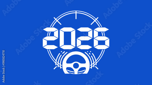 Vector car instrument panel with digital 2026 indicator - for future driving presentations